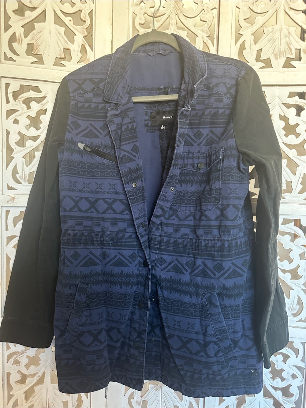 Hurley Navy and Black Patterned Utility Jacket